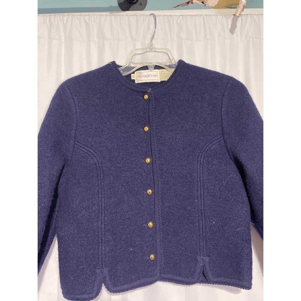 Vintage The Eagle Eye Women's Sweater Cardigan 100% Wool Blue Size 12 - Picture 2 of 6